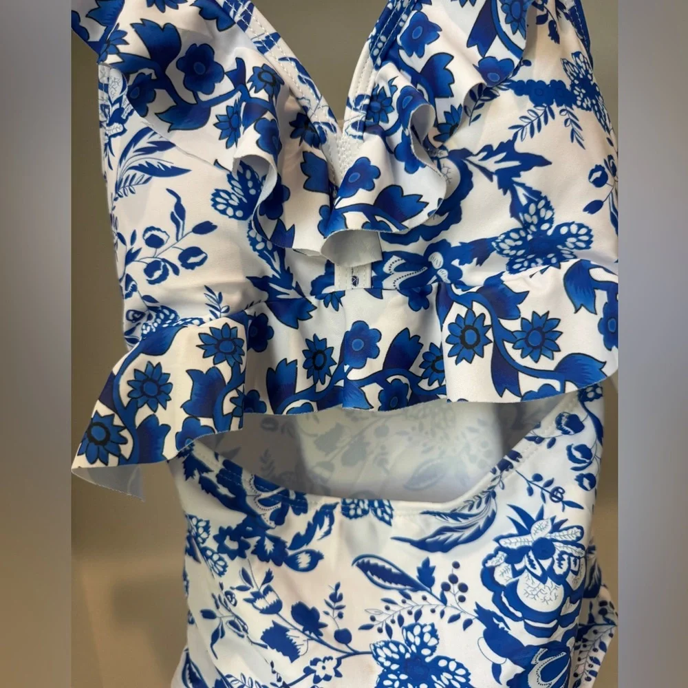 NWOT, SHEIN Teen, Blue and White Floral Swimsuit, Size 13